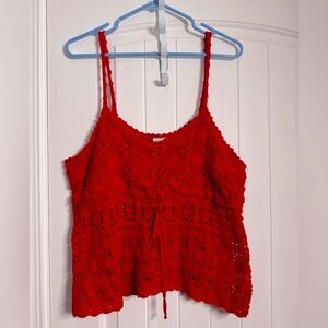 Women red crochet top
